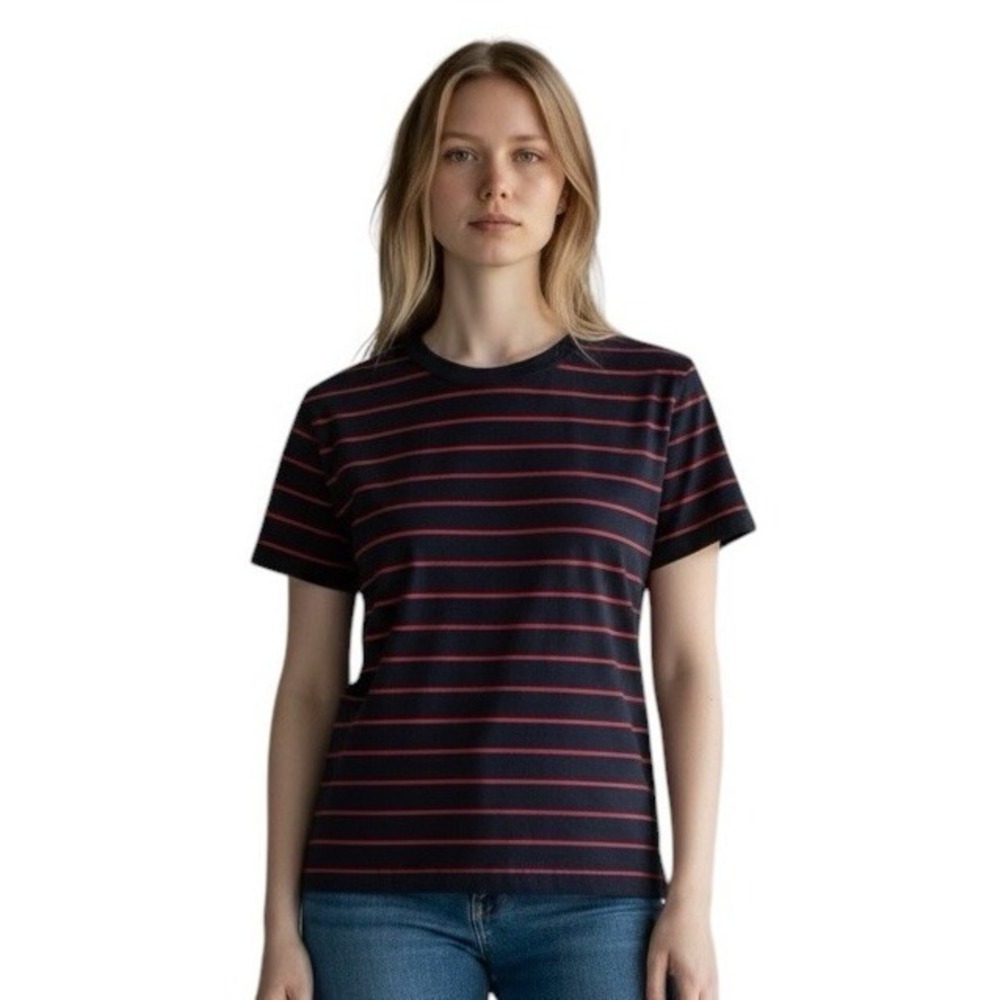 Madewell Women's S‎ Striped Perfect Crewneck Tee Navy Red NWT